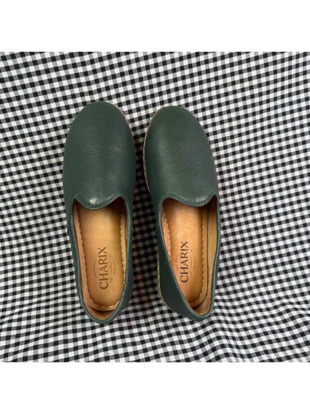 Charix Hunter Green Leather Slip On Flats Loafers Minimalist Shoes Size EU 35